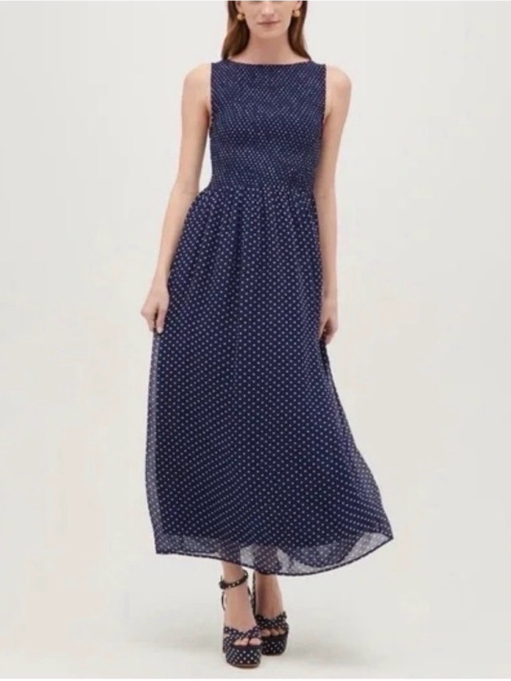 Hill House Navy Cosima Polka Dot Smocked Nap Dress